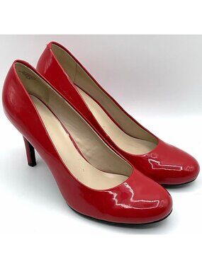 Nine West Red Patent Leather Round Toe Stiletto Pumps – Slip On – Women’s 8.5M